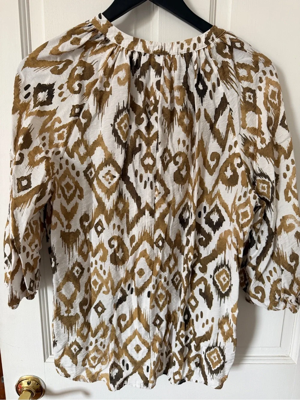 Zara White and Mustard Ikat-Print Peasant Blouse - Picture 2 of 7